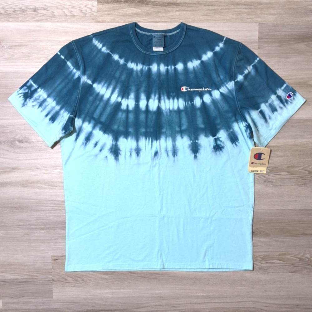 Champion Premium Garment Tie Dye Tee Shirt 2X XXL Teal Blue Green Turquoise NWT
